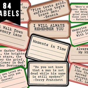 Grief Quotes, Printable Journal Labels -4pg Digital Download- Affirmation, For Junk Journaling, Memorial Journal, Prompt, Healing, Loss Gift