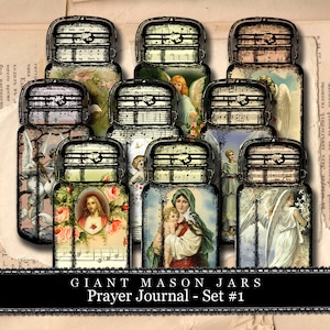 Prayer Journaling - Giant Mason Jars # 1 -  3 Page Instant Download - mason jar, mason jar printable, bible journaling, christian, madonna