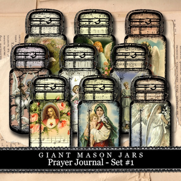 Prayer Journaling - Giant Mason Jars # 1 -  3 Page Instant Download - mason jar, mason jar printable, bible journaling, christian, madonna