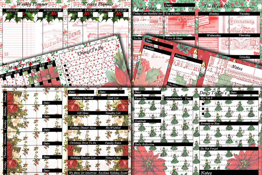 Retro Vintage Christmas Junk Journal Printable Planner Pages -S1- 6 Pg ...