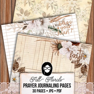 Fall Bible Journal Pages, Prayer Journal For Women -28pg Digital Download-  Prayer Quotes, Christian Verses, Lined Journaling Pages, Autumn