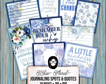 Christian Junk Journal Kit, Blue Floral Prayer Warrior Ephemera (18 Page Digital Download) Set #14