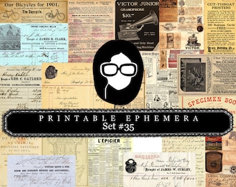 Ephemera Paper Pack - Printable Ephemera Set #35 - 30 Pg Instant Download - blank journal cards, digital journal kits, roses clipart floral