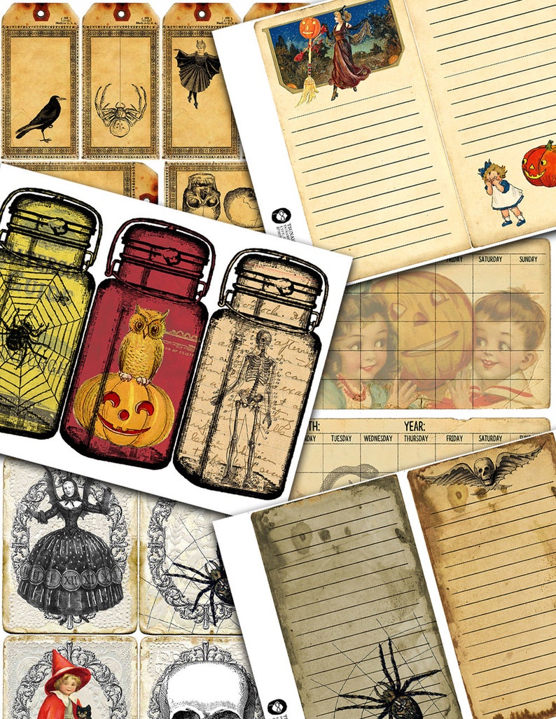 Vintage Retro Halloween, Junk Journal Kit -40pg Digital Download ...