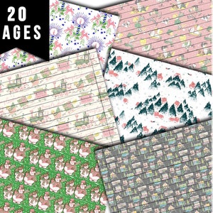 Pink Christmas, Junk Journal Printable Pages -20pg Digital Download- Retro Wrapping Paper, Ephemera Paper Pack, December Daily Kit, Lined
