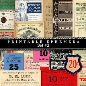 Ephemera Pack - Printable Ephemera Set # 2 - 30 Page Instant Download - junk journal kit, journaling kit, journal cards, ephemera paper pack