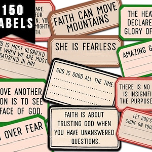 Junk Journal Labels, Faith Encouragement -4pg Digital Download- Scripture Sayings, Bible Verse Printable, Prayer Quotes, Christian Verses
