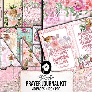 Faith Junk Journal Kit, Scripture Ephemera -40pg Digital Download- Religious Note Cards, Catholic Cross, Prayer Quotes, Bible Verse Cards