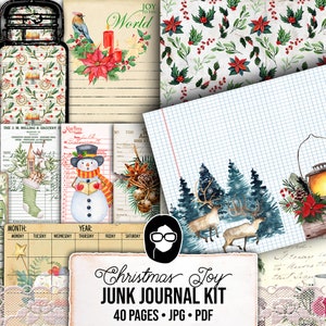 Christmas Printables, Junk Journal Kit -40pg Digital Download- Junk Journal DIY, Pockets, Envelopes, Labels, Tags, Cards, Red, Lined Pages