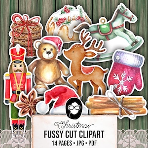 Fussy Cut Christmas Ephemera -14pg Digital Download- Red & Green Christmas, Scrapbook Cutouts, Junk Journal Collage Sheets, December Clipart