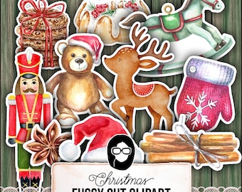 Könnte beinhalten: Ein Set mit 14 Aquarell-Weihnachts-Clipart-Bildern. Die Bilder beinhalten ein Lebkuchenhaus, einen Nussknacker, ein Rentier, ein Schaukelpferd, einen Strumpf, ein Zimtstangenbündel, einen Sternanis, einen Lebkuchen-Keksstapel und eine Weihnachtsmannmütze. Die Bilder sind perfekt zum Erstellen von festlichen Bastelarbeiten, Karten und Dekorationen.