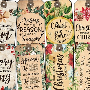 Bible Printable Christmas Tags, Ephemera for Prayer Journaling, S5 -2pg Digital Download- Jesus junk journal, Christian Inspirational quote,