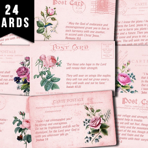 Ephemera for Bible Journaling, Postcards Set -6pg Digital Download- Verse Cards Printable, Prayer Kit, Christian Affirmations, For Women