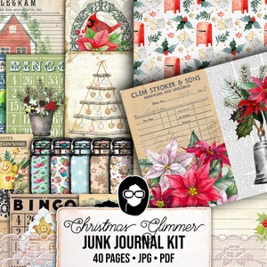 Christmas Printables, Junk Journal Kit -40pg Digital Download- Junk Journal DIY, Pockets, Envelopes, Labels, Tags, Cards, Red, Lined Pages