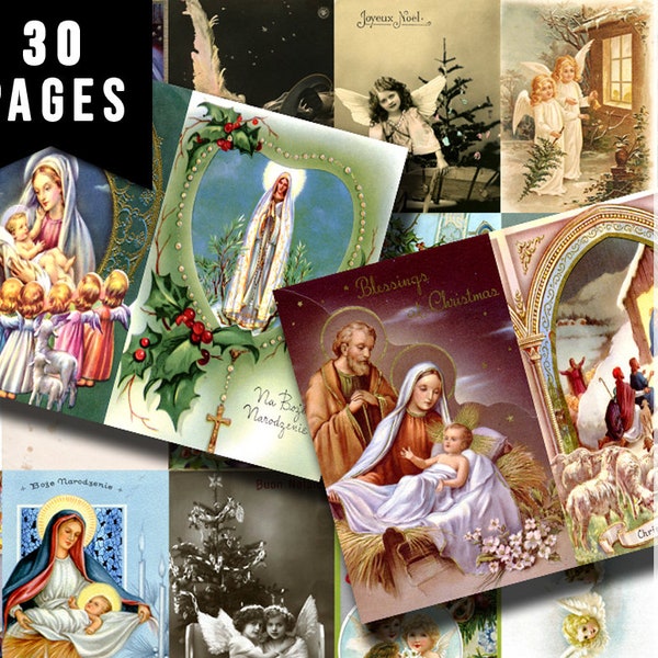 Bible Journal Ephemera, Printable Vintage Christmas -30pg Digital Download- Junk Journal Kit, Nativity Scene, Jesus and Cross,Faith Inspired