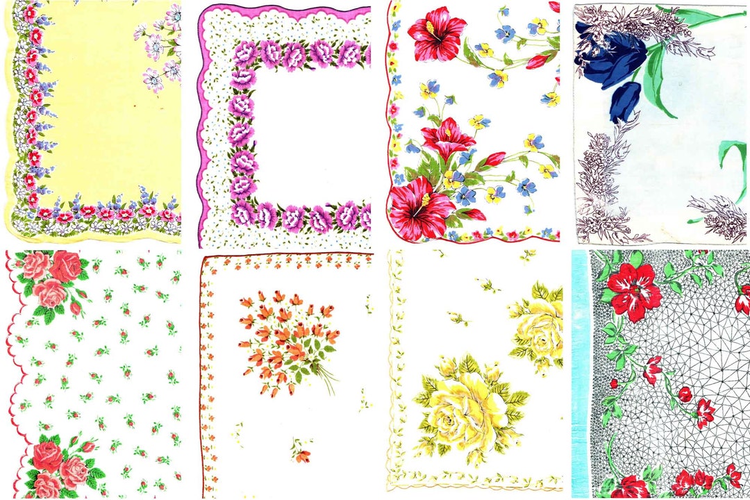 Vintage Floral Hankies - Printable Ephemera Set #66 - 17 Page Instant ...