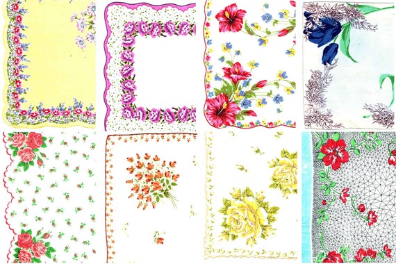 Vintage Floral Hankies Printable Ephemera Set 66 17 Page | Etsy