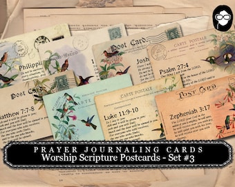 Illustrated Faith - Hummingbird Worship Prayer Journal PostCards #3 - 2 Pg Instant Download - bible journaling kit, printable verses
