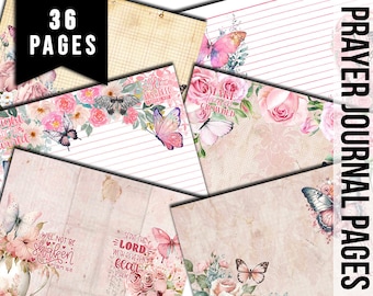 Bible Journaling Printables, Junk Journal Pages -36pg Digital Download-Pink Butterfly, Christian Verses, Devotional Kit, Faith Encouragement