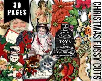 Fussy Cut Christmas Ephemera, Christmas Clipart -30pg Digital Download- Vintage and Retro, Old fashioned Christmas, Ephemera Paper Pack