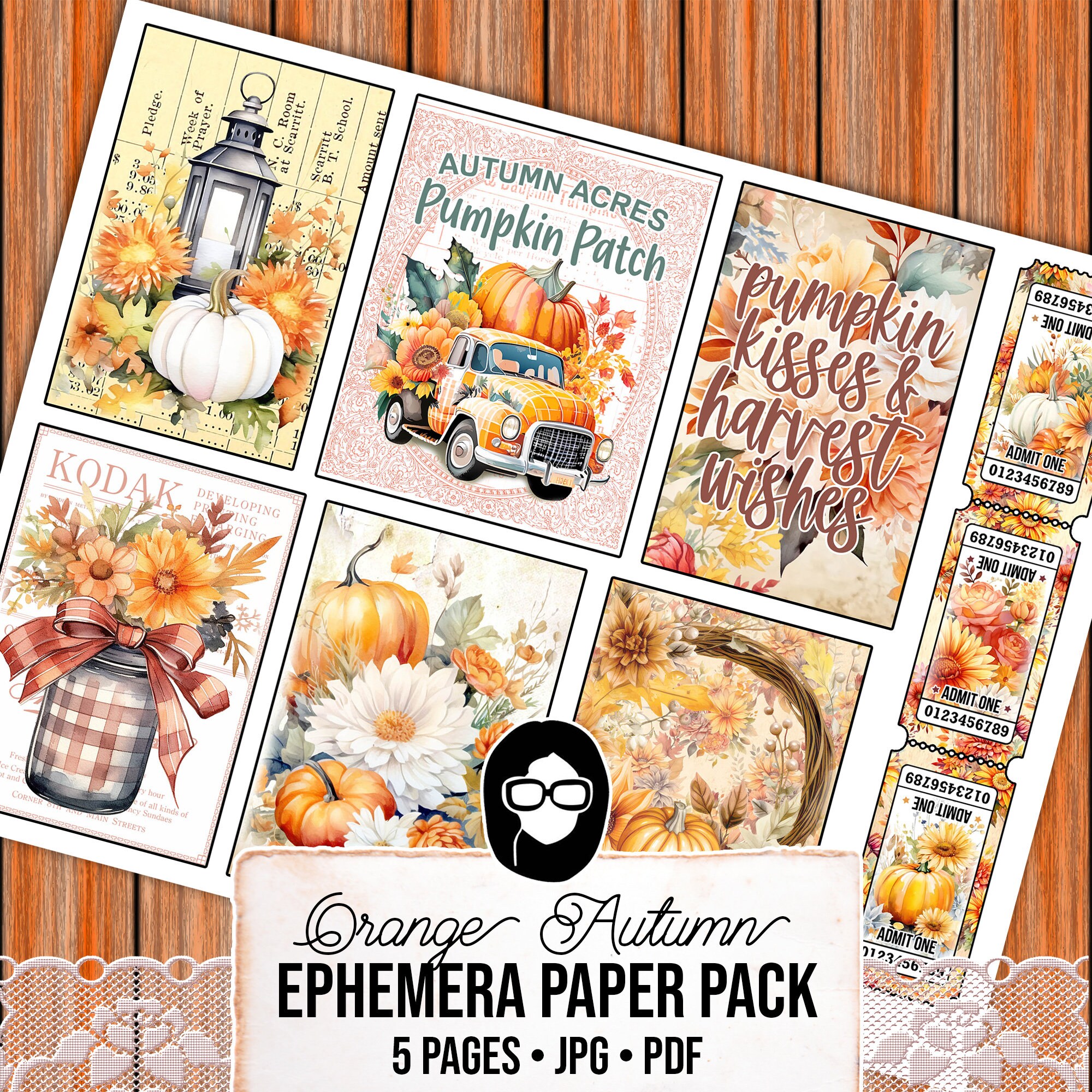 Autumn Journal Printable Ephemera, Fall Junk Journaling -5pg Digital ...