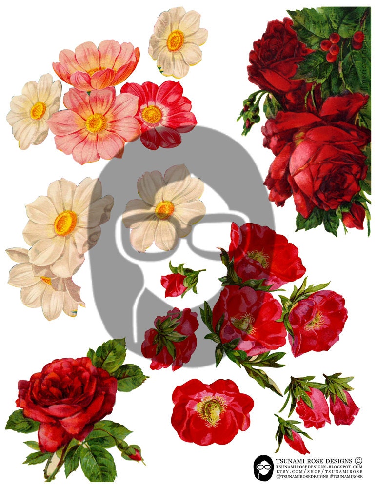 Download Clipart Floral - Decoupage Flowers Set # 2 - 4 Page ...