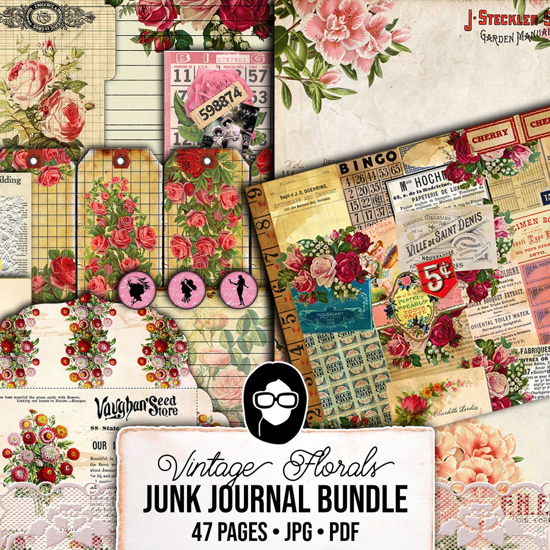 Junk Journal Starter Kit, Printable Journal Bundle #11 -47pg Digital ...