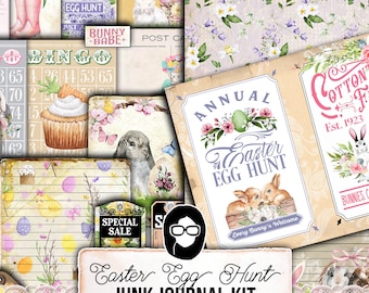 Easter Junk Journal, Spring Journal Kit -40pg Digital Download- Pastel Easter, Lined Journal Pages, Easter Ephemera, Eggs, Rabbit, Quotes