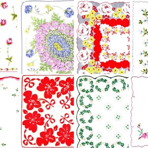 Vintage Floral Hankies - Printable Ephemera Set #67 - 18 Page Instant Download - junk journal kit, ladies hanky, slow stitch