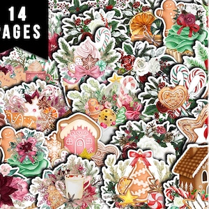 Fussy Cut Christmas Ephemera -14pg Digital Download- Pink Christmas, Scrapbook Cutouts, Junk Journal Collage Sheets, December Clipart