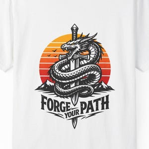 Snake and Dagger 'Forge Your Path' T-Shirt | Retro Sunset Graphic Tee