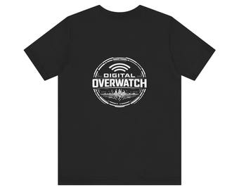Digital Overwatch Graphic Tee, Cyber Tech Minimalist Shirt, Tactical Apparel (Black)