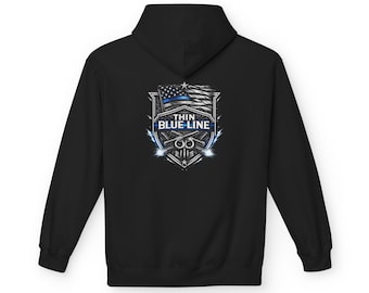 Thin Blue Line Shield Hoodie | Police Support Flag Badge Design