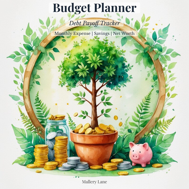 Budget Planner Printable | Debt Payoff Tracker | Monthly Expense Log | Savings Goal | Net Worth | Bill Calendar | Digital Download PDF
