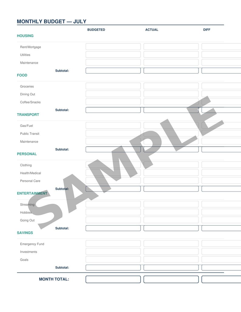 Budget Planner Printable | Debt Payoff Tracker | Monthly Expense Log | Savings Goal | Net Worth | Bill Calendar | Digital Download PDF