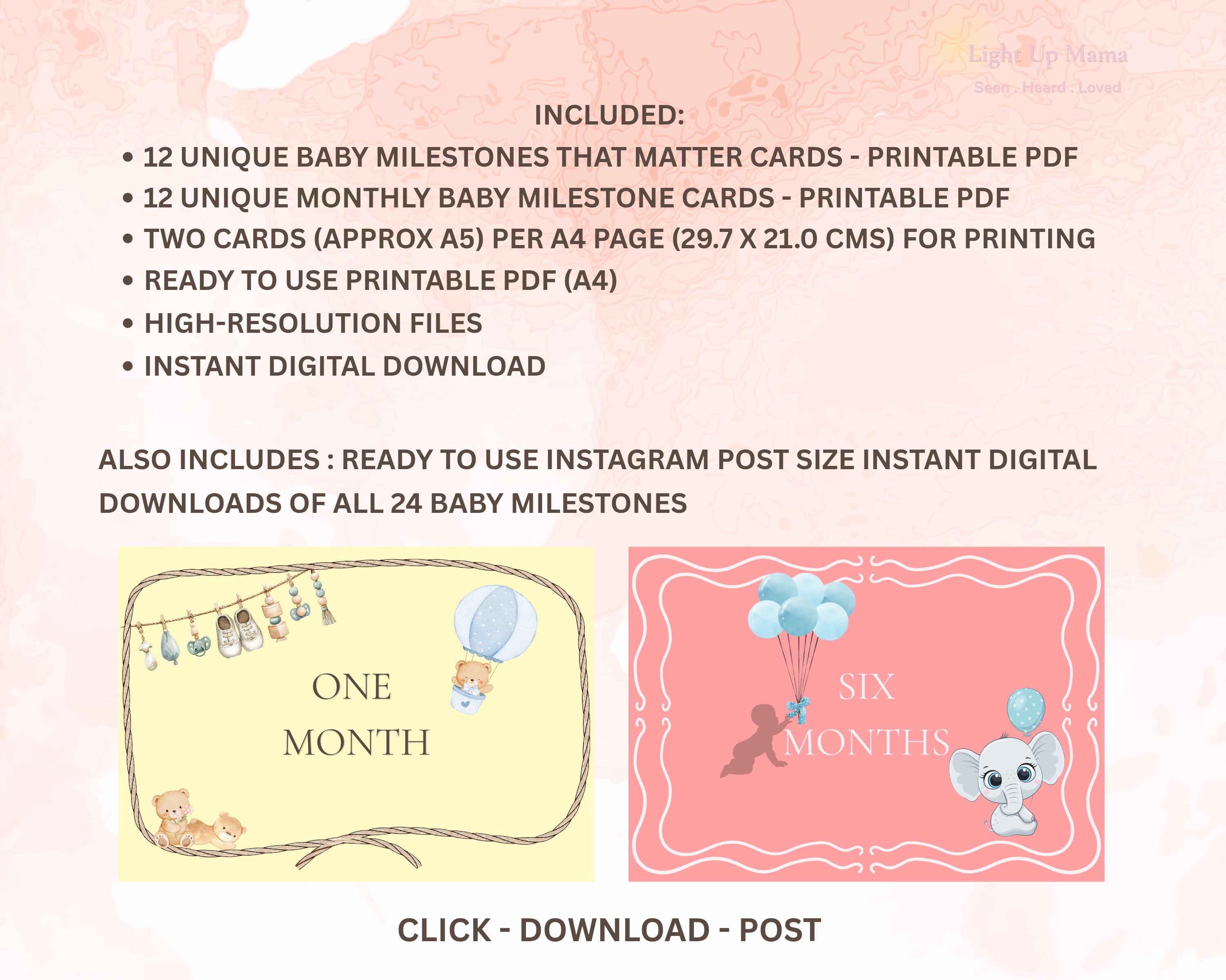 Printable Baby Milestone Cards | Baby Month Cards | Digital Download ...