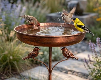 Comedero para pájaros de estilo vintage con estacas, decoración rústica para jardín.