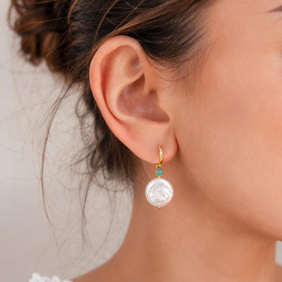 Freshwater Baroque Pearl Drop Earrings in 925 Sterling Silver, Dainty Pearl Hoop Earrings