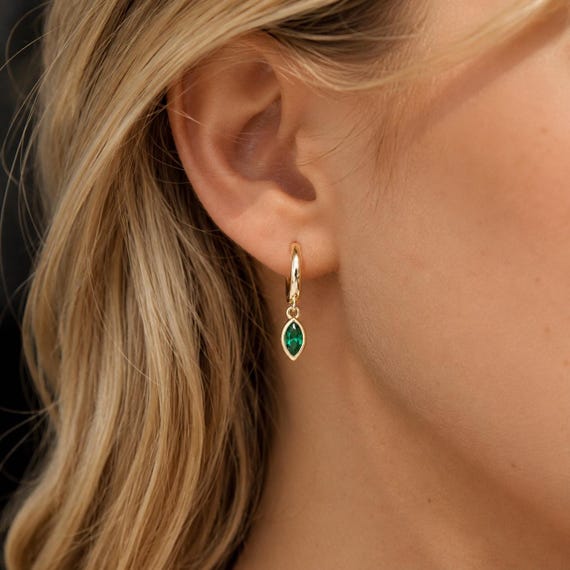 Personalized Birthstone Hoop Earrings, Minimalist Drop Earrings