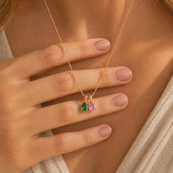 Personalized Birthstone Necklace in Gold with Multiple Stones, Family Keepsake Jewelry