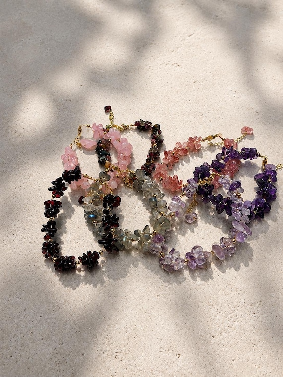 Natural Gemstone Chip Bracelet, Gold Tone Stretch Bracelet, Choose Your Stone