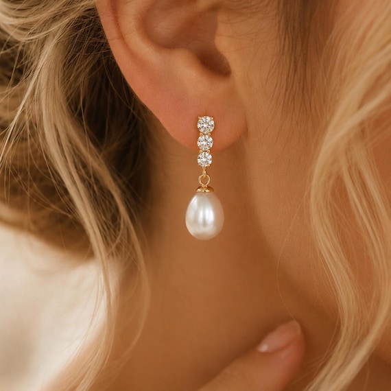 Bridal Pearl Drop Earrings in Gold or Silver | YanaAndBloom