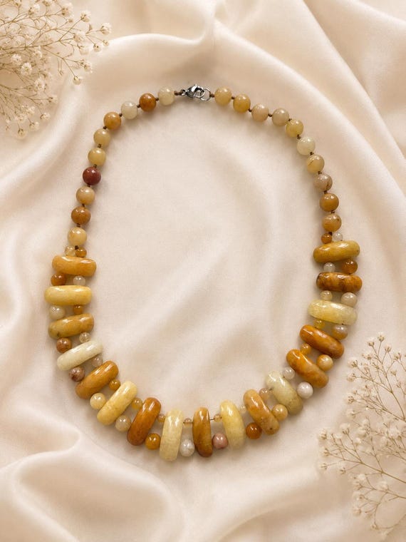 Handmade Natural Gemstone Necklace, Gray Agate, Lapis Lazuli, Aventurine Jewelry
