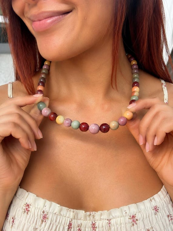Handmade Alashan Agate Beaded Necklace, Natural Gemstone Balance Jewelry
