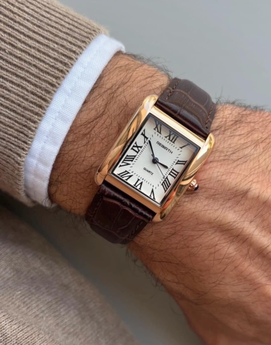 Men's Vintage Tank Watch – Rectangular Watch With Brown Leather Strap ...
