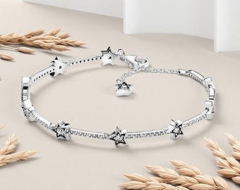 Pulsera Pandora de plata de ley 925 con estrellas celestiales, regalo para el Día de la Madre, joyería elegante, regalo ideal para la hermana, regalo para ella.