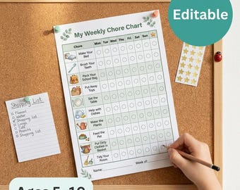 Chore Chart Printable | Weekly Family Chore Chart | Editable Chore Chart Template | Reward Chart for Kids | Ages 5-10
