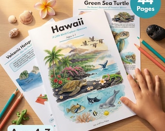 Hawaii Unit Study Worksheets | Sea Turtle Volcano Reef | Hula Lei Craft Island Map | Homeschool Kids Activities | Ages 4-7