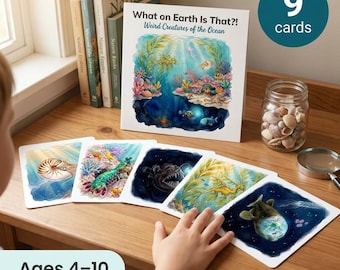 Ocean Sea Creature Cards | Weird Creatures Discovery Deck | Ages 4-10 | Nature Study | Double-Sided Fact Cards | Printable PDF
