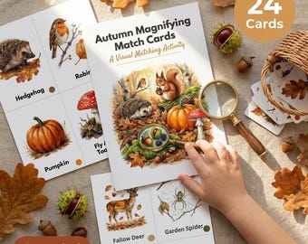 Autumn Magnifying Match Cards Printable | Montessori Matching Game | Toddler Nature Activity | Watercolour Botanical | Ages 2-6 PDF